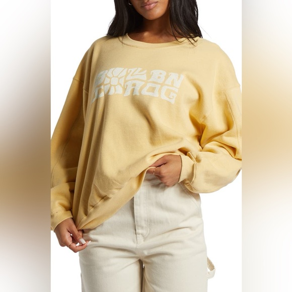 Billabong Tops - Billabong Yellow/White Twisties Kendall Graphic Cotton Blend Crewneck Sweatshirt